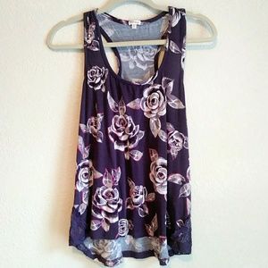 PJ Salvage Purple Roses Racerback Tank Size M